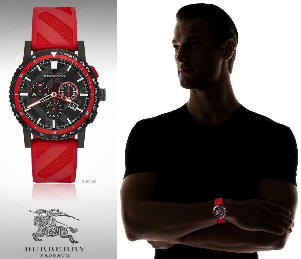 Burberry The City Chronograph Black Dial Red Rubber Strap Watch For Men - BU9805 Buy Now By Burberry