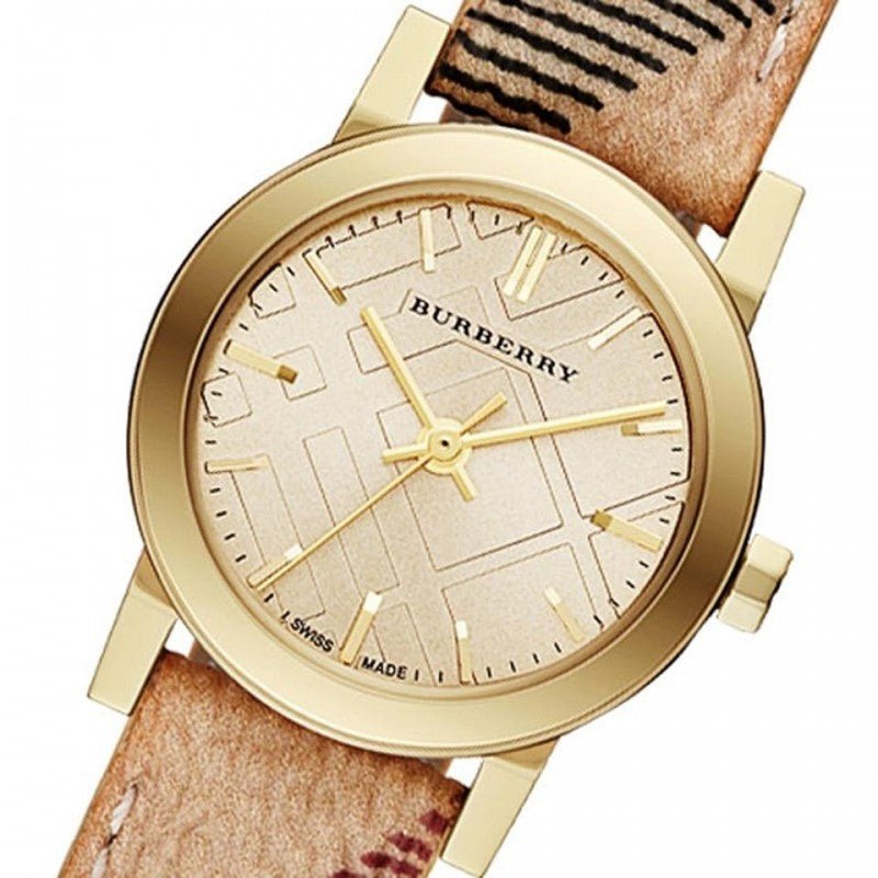 Burberry The City Gold Dial Haymarket Brown Leather Strap Watch for Women - BU9219 Buy Now By Burberry