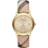 Burberry The City Gold Dial Haymarket Brown Leather Strap Watch for Women - BU9219 Buy Now By Burberry
