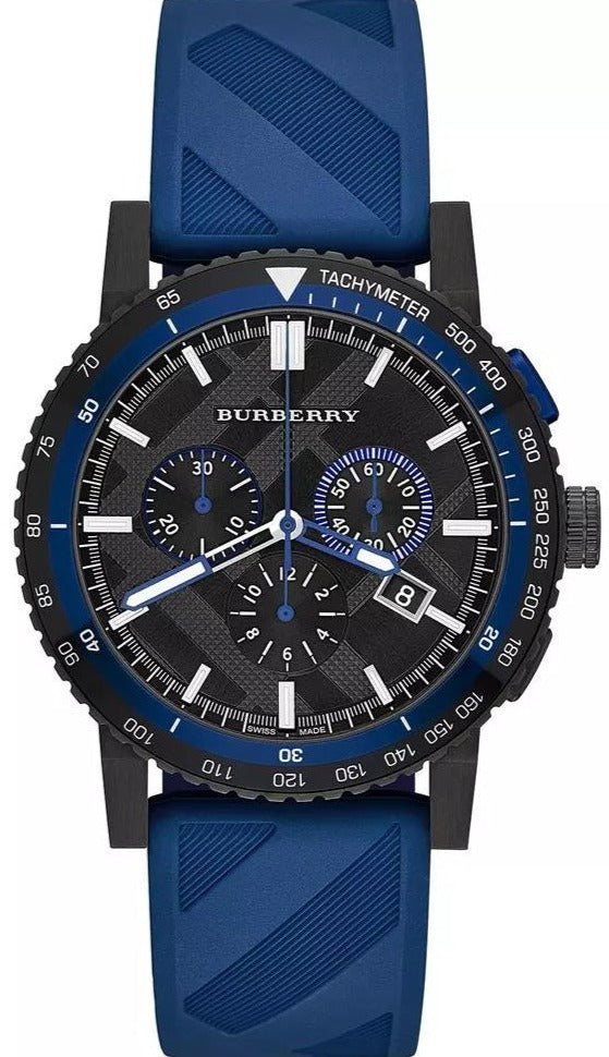 Burberry The City Sport Chronograph Black Dial Blue Rubber Strap Watch For Men - BU9807 Buy Now By Burberry