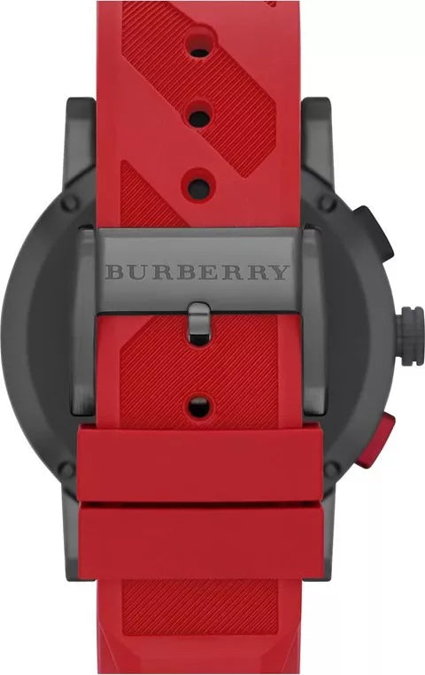 Burberry The City Chronograph Black Dial Red Rubber Strap Watch For Men - BU9805 Buy Now By Burberry