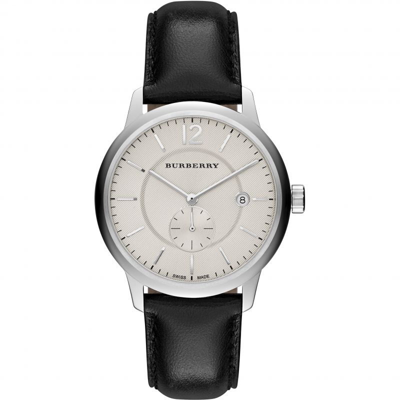Burberry The Classic Horseferry Beige Dial Black Leather Strap Watch for Men - BU10000 Buy Now By Burberry