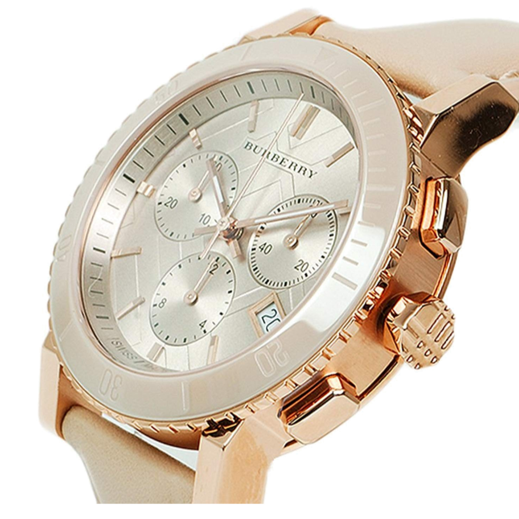 Burberry The City Chronograph Rose Gold Dial Beige Leather Strap Watch For Women - BU9702 Buy Now By Burberry