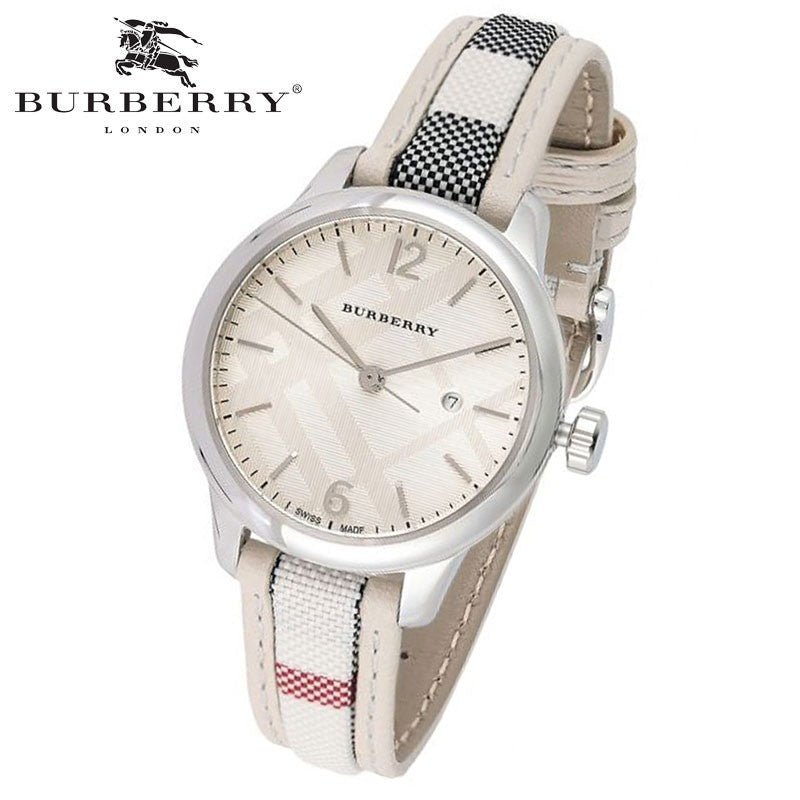 Burberry The Classic Guilloche Silver Dial Grey Leather Strap Watch for Women - BU10113 Buy Now By Burberry