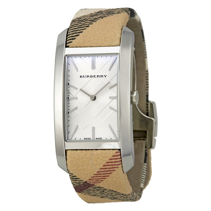 Burberry The Pioneer Silver Dial Haymarket Beige Leather Strap Watch for Women - BU9406 Buy Now By Burberry