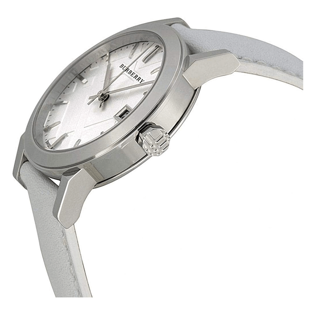 Burberry The City Silver Dial White Leather Strap Watch for Women - BU9019 Buy Now By Burberry