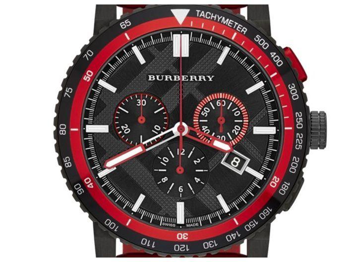 Burberry The City Chronograph Black Dial Red Rubber Strap Watch For Men - BU9805 Buy Now By Burberry