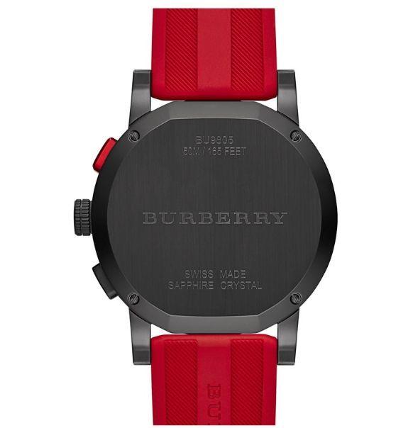 Burberry The City Chronograph Black Dial Red Rubber Strap Watch For Men - BU9805 Buy Now By Burberry