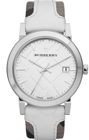 Burberry The City Silver Dial White Leather Strap Watch for Women - BU9019 Buy Now By Burberry