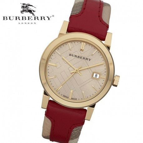 Burberry Heritage Nova Gold Dial Haymarket Red Leather Strap Watch for Women - BU9111 Buy Now By Burberry