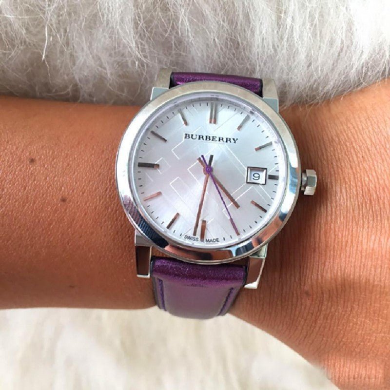 Burberry The City Silver Dial Purple Leather Strap Watch for Women - BU9122 Buy Now By Burberry