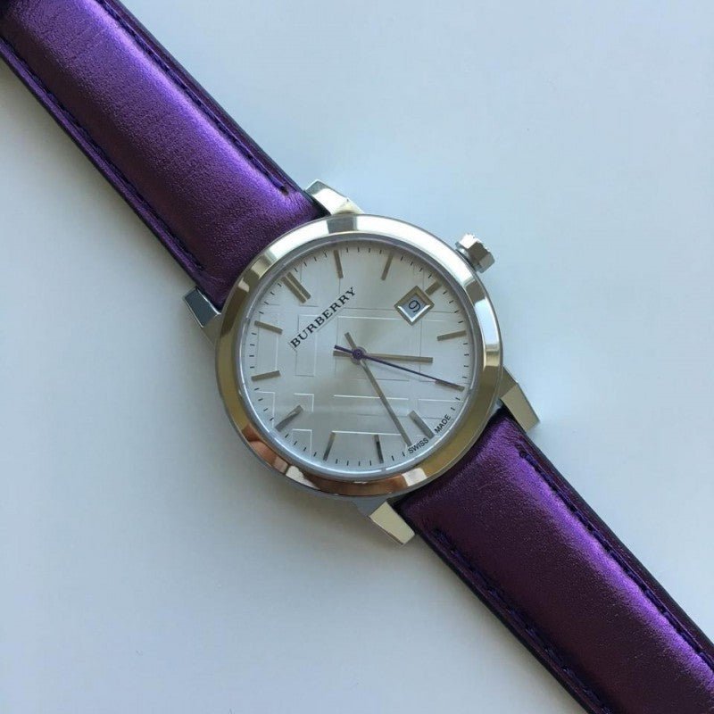 Burberry The City Silver Dial Purple Leather Strap Watch for Women - BU9122 Buy Now By Burberry