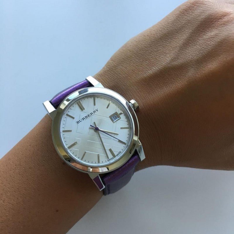 Burberry The City Silver Dial Purple Leather Strap Watch for Women - BU9122 Buy Now By Burberry