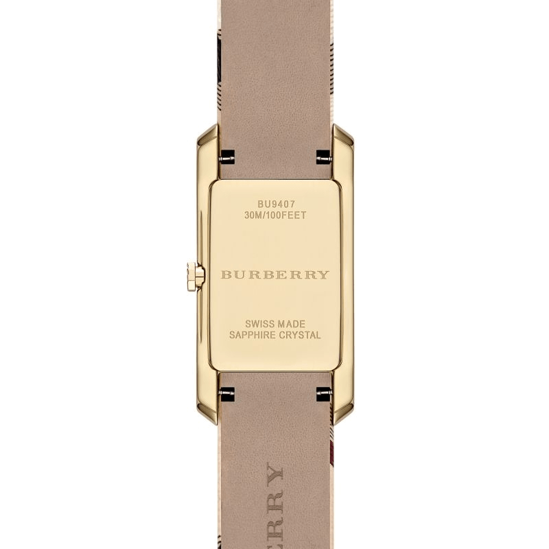 Burberry Pioneer Champagne Dial Haymarket Beige Leather Strap Watch for Women - BU9407 Buy Now By Burberry