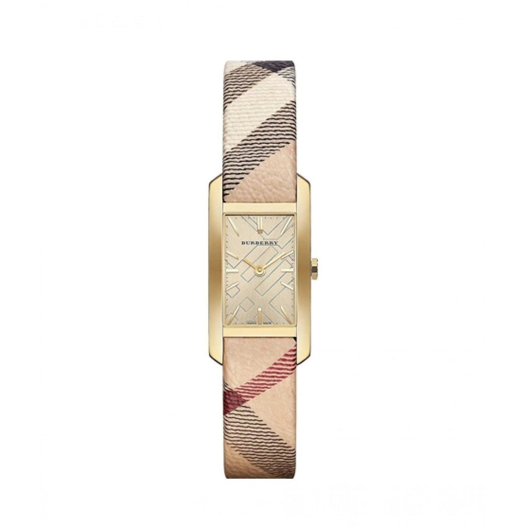 Burberry Pioneer Gold Dial Haymarket Beige Leather Strap Watch for Women - BU9509 Buy Now By Burberry