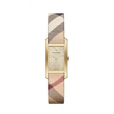 Burberry Pioneer Gold Dial Haymarket Beige Leather Strap Watch for Women - BU9509 Buy Now By Burberry