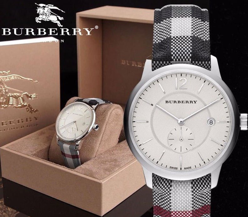 Burberry The Classic Horseferry Silver Dial Black Leather Strap Watch for Men - BU10002 Buy Now By Burberry