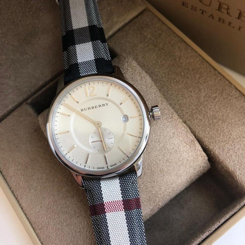 Burberry The Classic Horseferry Silver Dial Black Leather Strap Watch for Men - BU10002 Buy Now By Burberry