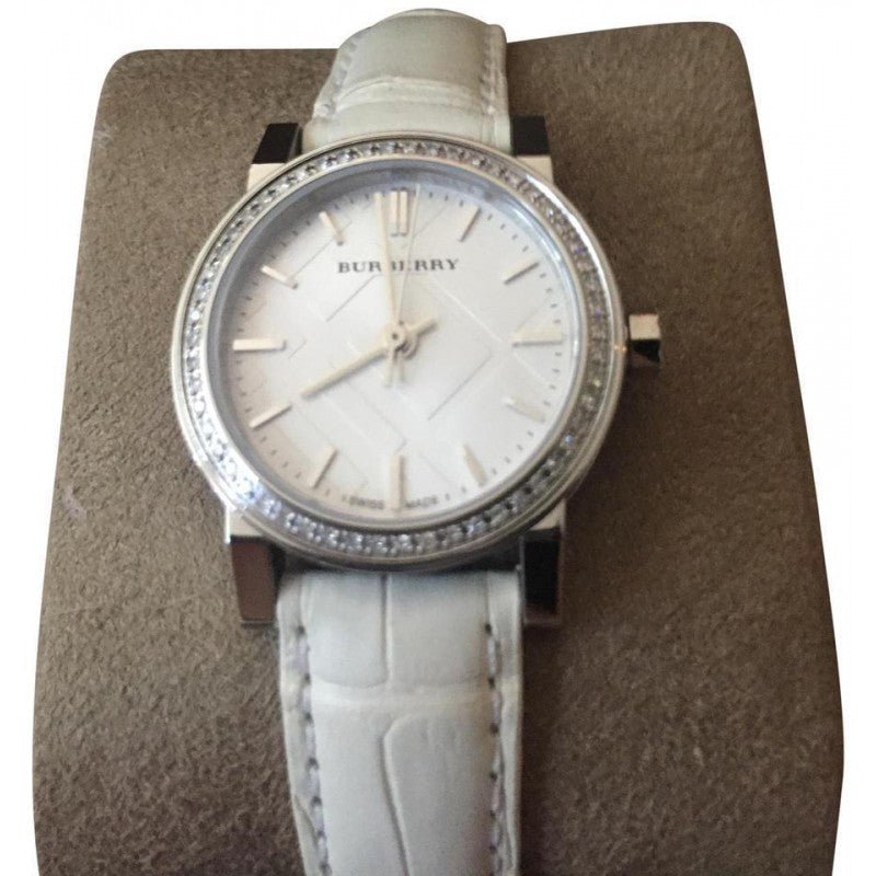 Burberry The City White Diamonds Dial White Leather Strap Watch for Women - BU9221 Buy Now By Burberry
