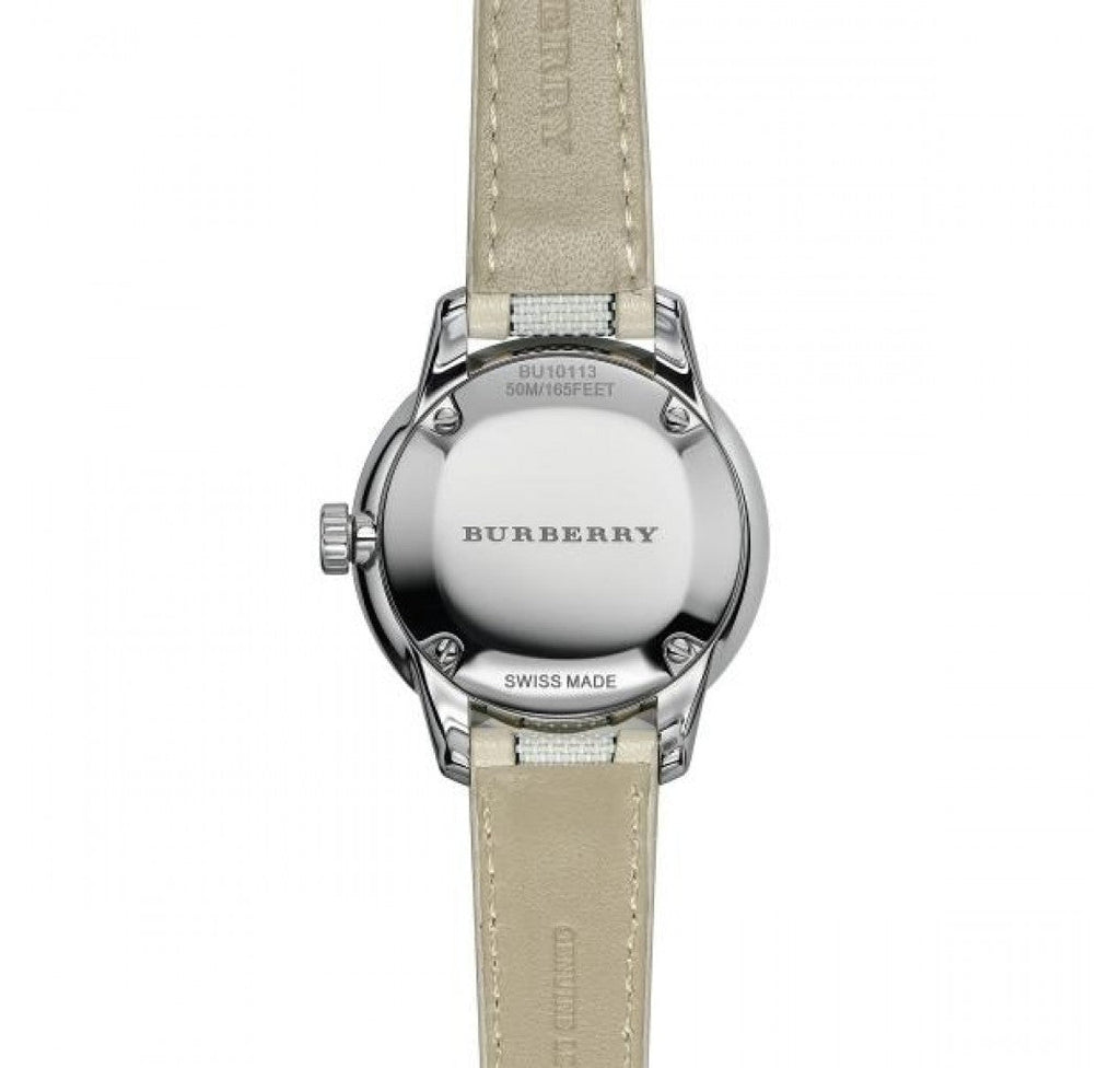 Burberry The Classic Guilloche Silver Dial Grey Leather Strap Watch for Women - BU10113 Buy Now By Burberry