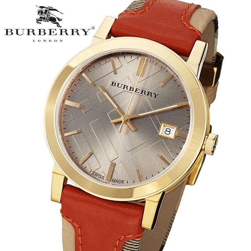 Burberry The City Gold Dial Orange Leather Strap Watch for Women - BU9016 Buy Now By Burberry