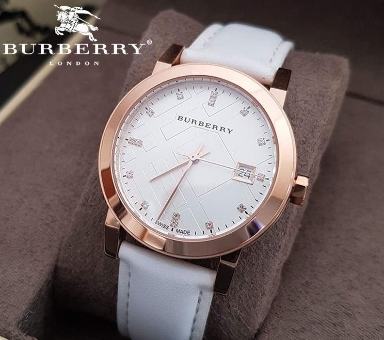 Burberry The City Diamonds White Dial White Leather Strap Watch for Women - BU9130 Buy Now By Burberry