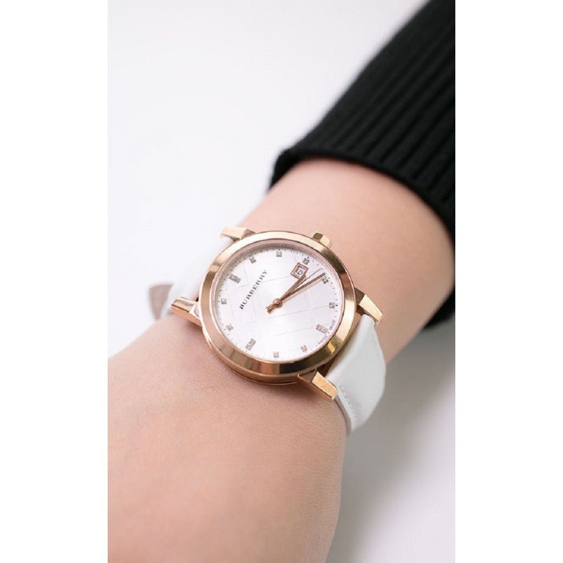 Burberry The City Diamonds White Dial White Leather Strap Watch for Women - BU9130 Buy Now By Burberry