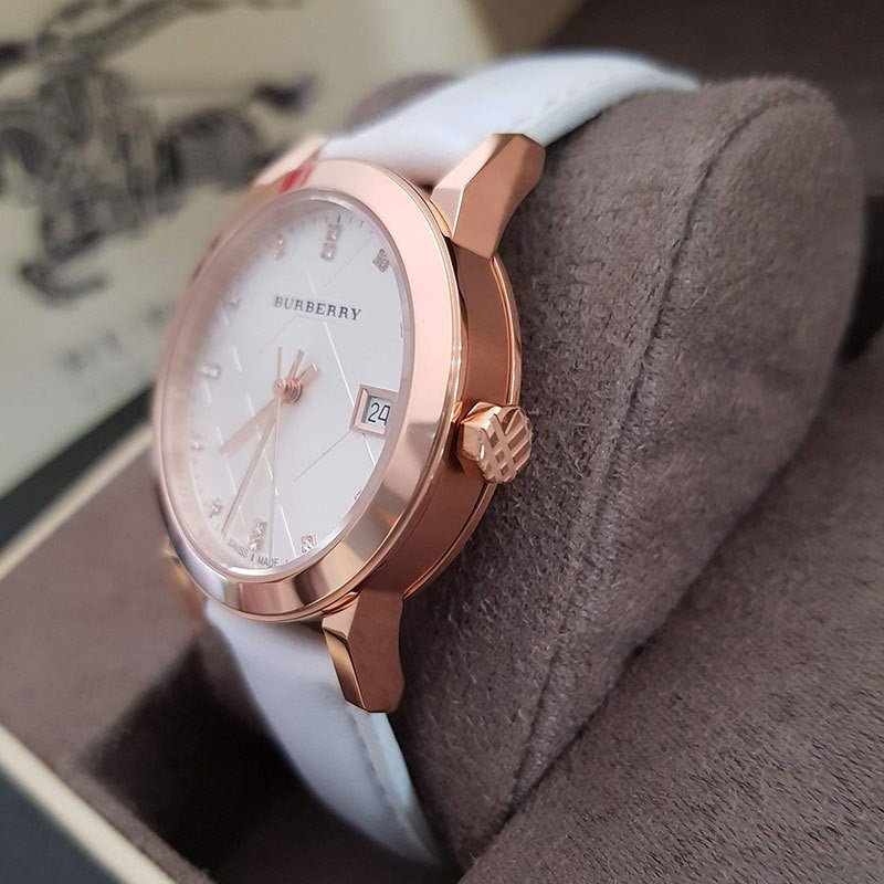 Burberry The City Diamonds White Dial White Leather Strap Watch for Women - BU9130 Buy Now By Burberry