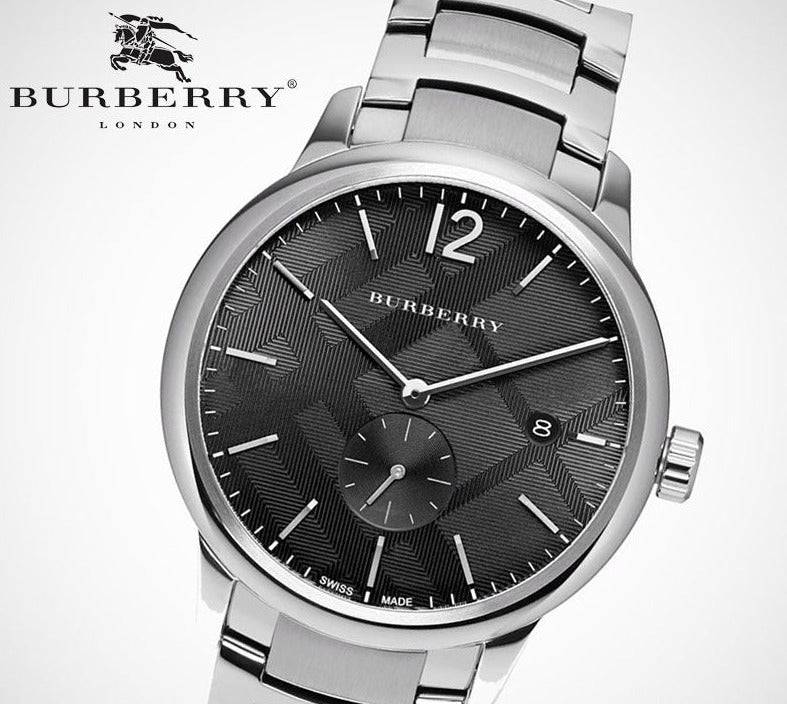 Burberry The Classic Round Black Dial Silver Steel Strap Watch for Men - BU10005 Buy Now By Burberry