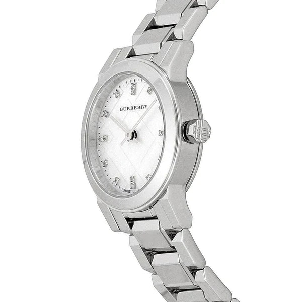 Burberry The City Diamonds Mother of Pearl Dial Silver Steel Strap Watch for Women - BU9224 Buy Now By Burberry