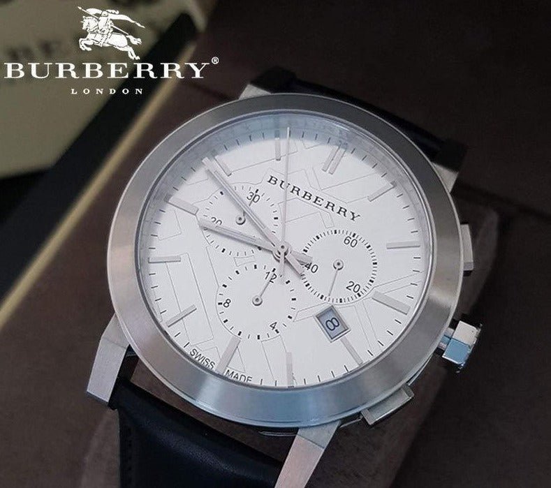 Burberry The City Chronograph White Dial Black Leather Strap Watch for Men - BU9355 Buy Now By Burberry