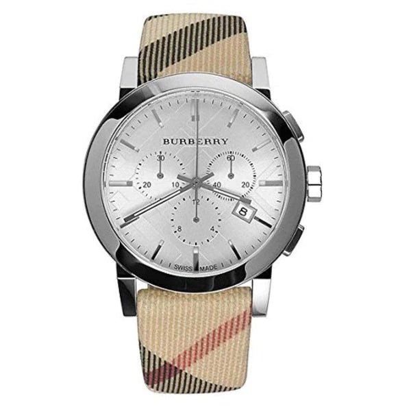Burberry The City Nova White Dial Checked Brown Leather Strap Watch for Men - BU9357 Buy Now By Burberry