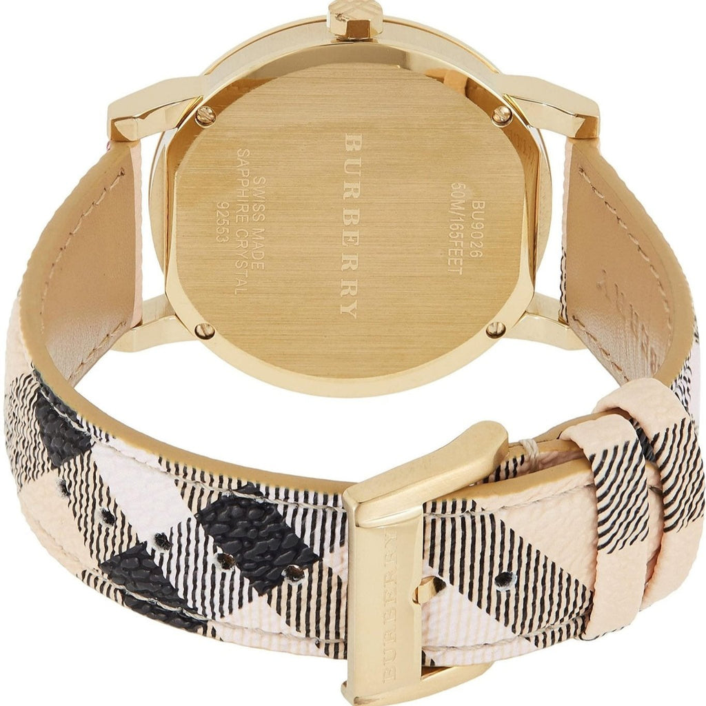 Burberry The City Gold Dial Haymarket Brown Leather Strap Watch for Women - BU9219 Buy Now By Burberry