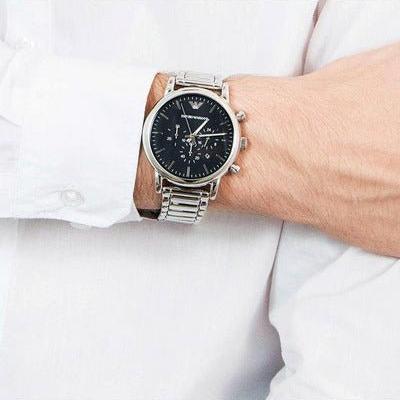 Emporio Armani Luigi Black Dial Silver Steel Strap Watch For Men - AR1894 Buy Now By Emporio Armani