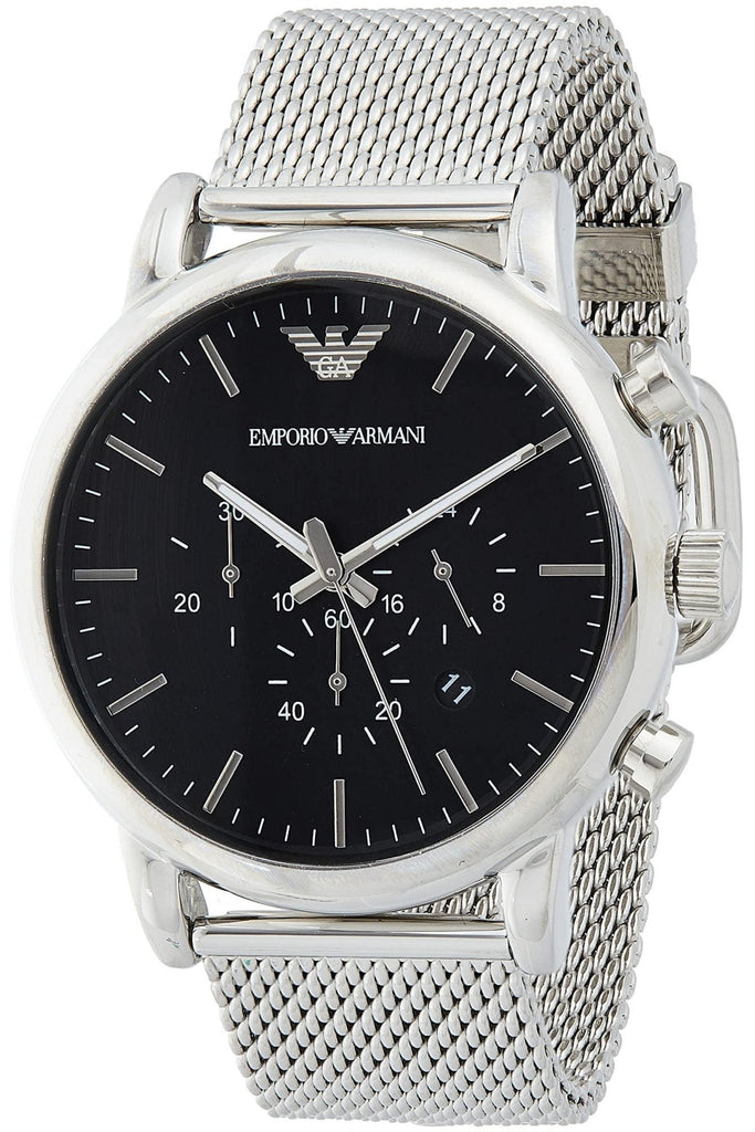 Emporio Armani Classic Chronograph Black Dial Silver Mesh Bracelet Watch For Men - AR1808 Buy Now By Emporio Armani