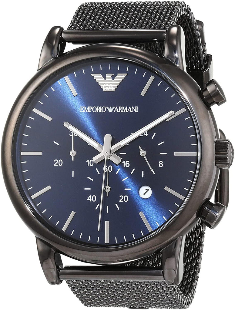 Emporio Armani Chronograph Blue Dial Gun Metallic Mesh Bracelet Watch For Men - AR1979 Buy Now By Emporio Armani