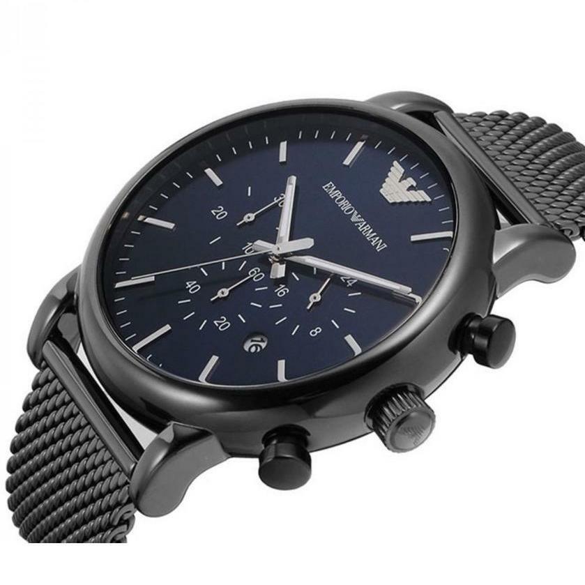 Emporio Armani Chronograph Blue Dial Gun Metallic Mesh Bracelet Watch For Men - AR1979 Buy Now By Emporio Armani