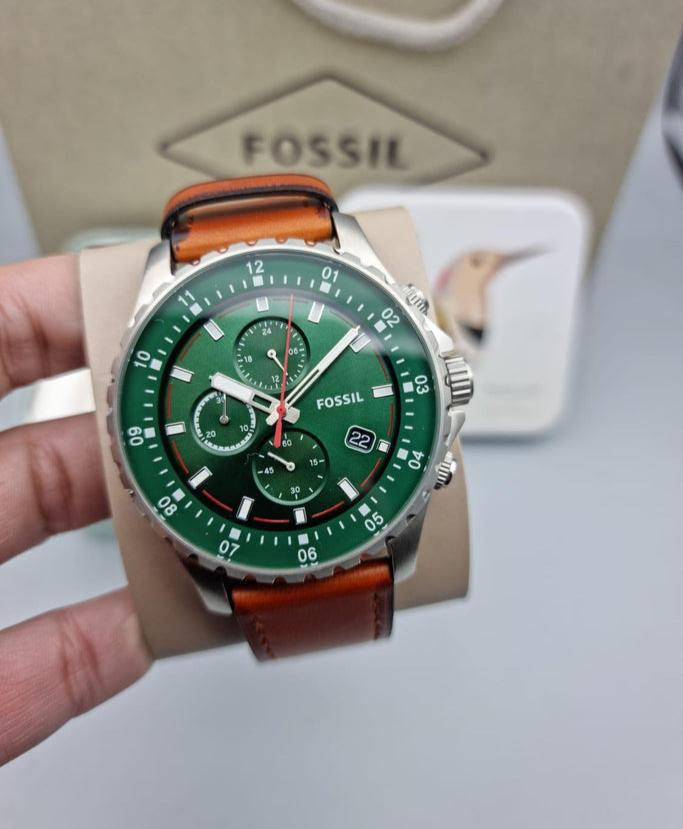 Fossil Dillinger Luggage Chronograph Green Dial Brown Leather Strap Watch for Men - FS5734 Buy Now By Fossil