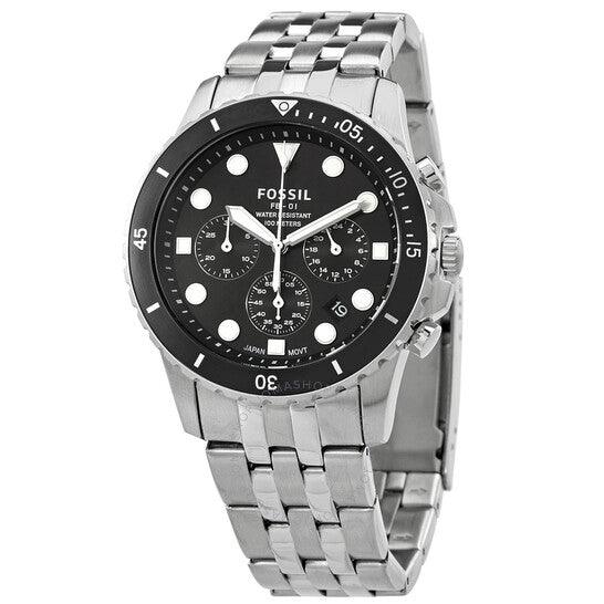 Fossil FB-01 Chronograph Black Dial Silver Steel Strap Watch for Men - FS5837 Buy Now By Fossil