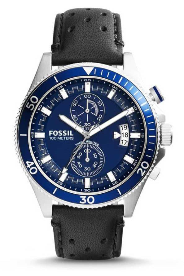 Fossil Wakefield Chronograph Blue Dial Black Leather Strap Watch for Women - CH2945 Buy Now By Fossil