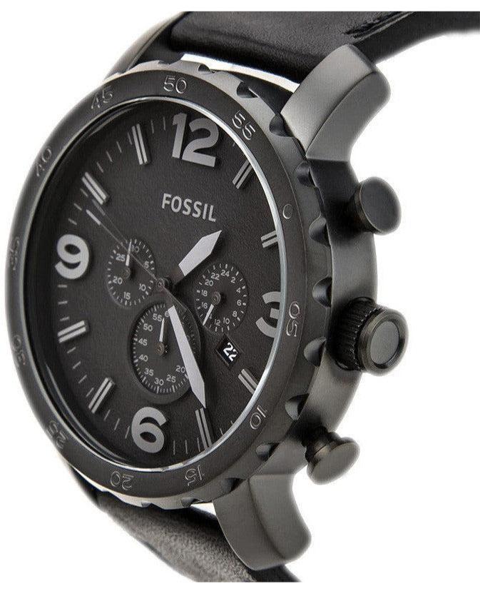 Fossil Nate Chronograph Black Dial Black Leather Strap Watch for Men - JR1354 Buy Now By Fossil