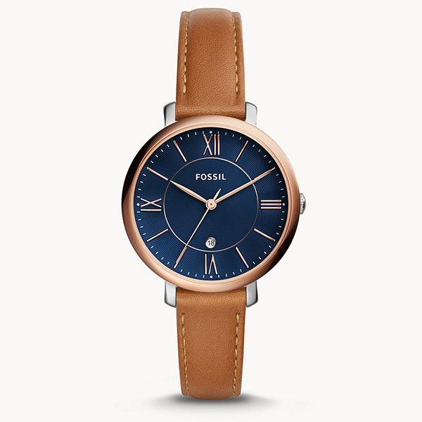 Fossil Jacqueline Three Hand Date Luggage Blue Dial Brown Leather Strap Watch for Women - ES4274 Buy Now By Fossil