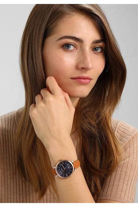 Fossil Jacqueline Three Hand Date Luggage Blue Dial Brown Leather Strap Watch for Women - ES4274 Buy Now By Fossil