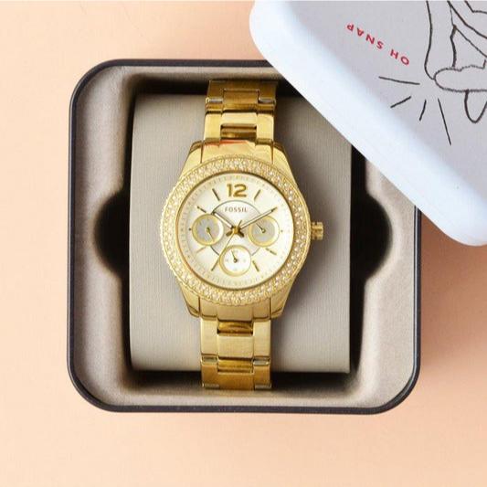 Fossil Stella Multifunction Gold Dial Gold Steel Strap Watch for Women - ES3589 Buy Now By Fossil