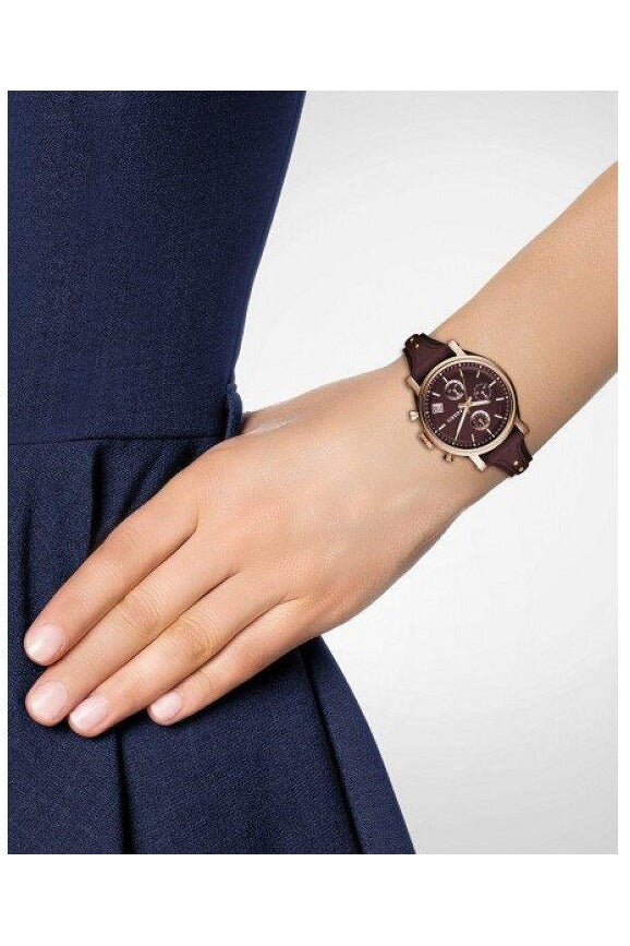 Fossil Original Boyfriend Sport Chronograph Maroon Dial Maroon Leather Strap Watch for Women - ES4114