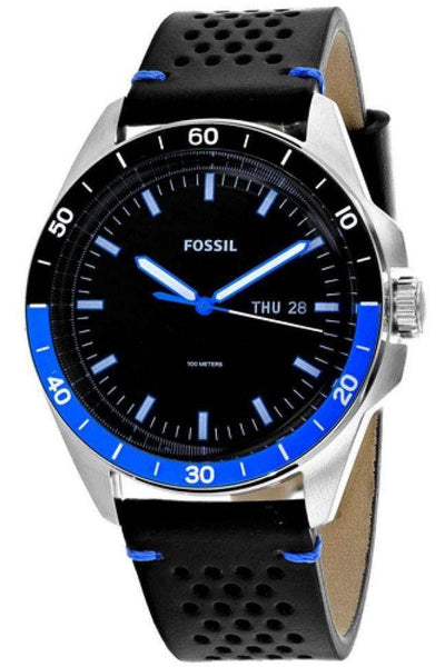 Fossil Sport 54 Day Date Black Dial Black Leather Strap Watch for Men - FS5321 Buy Now By Fossil