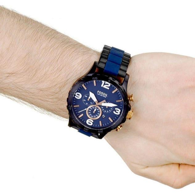 Fossil Nate Chronograph Blue Dial Two Tone Steel Strap Watch for Men - JR1494 Buy Now By Fossil