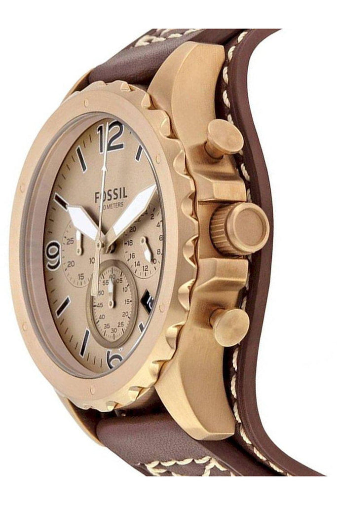 Fossil Nate Chronograph Gold Dial Brown Leather Strap Watch for Men - JR1495 Buy Now By Fossil