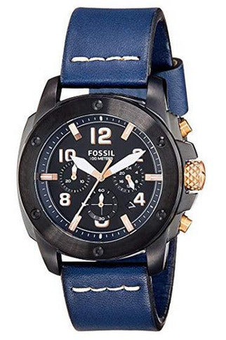 Fossil Modern Machine Chronograph Black Dial Blue Leather Strap Watch for Men - FS5066 Buy Now By Fossil