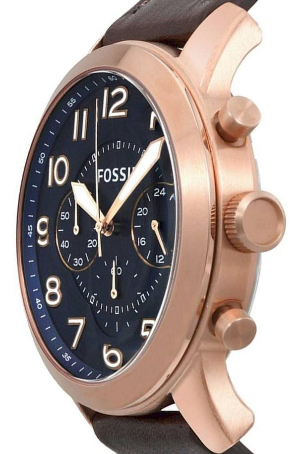 Fossil Pilot 54 Chronograph Blue Dial Brown Leather Strap Watch for Men - FS5204 Buy Now By Fossil